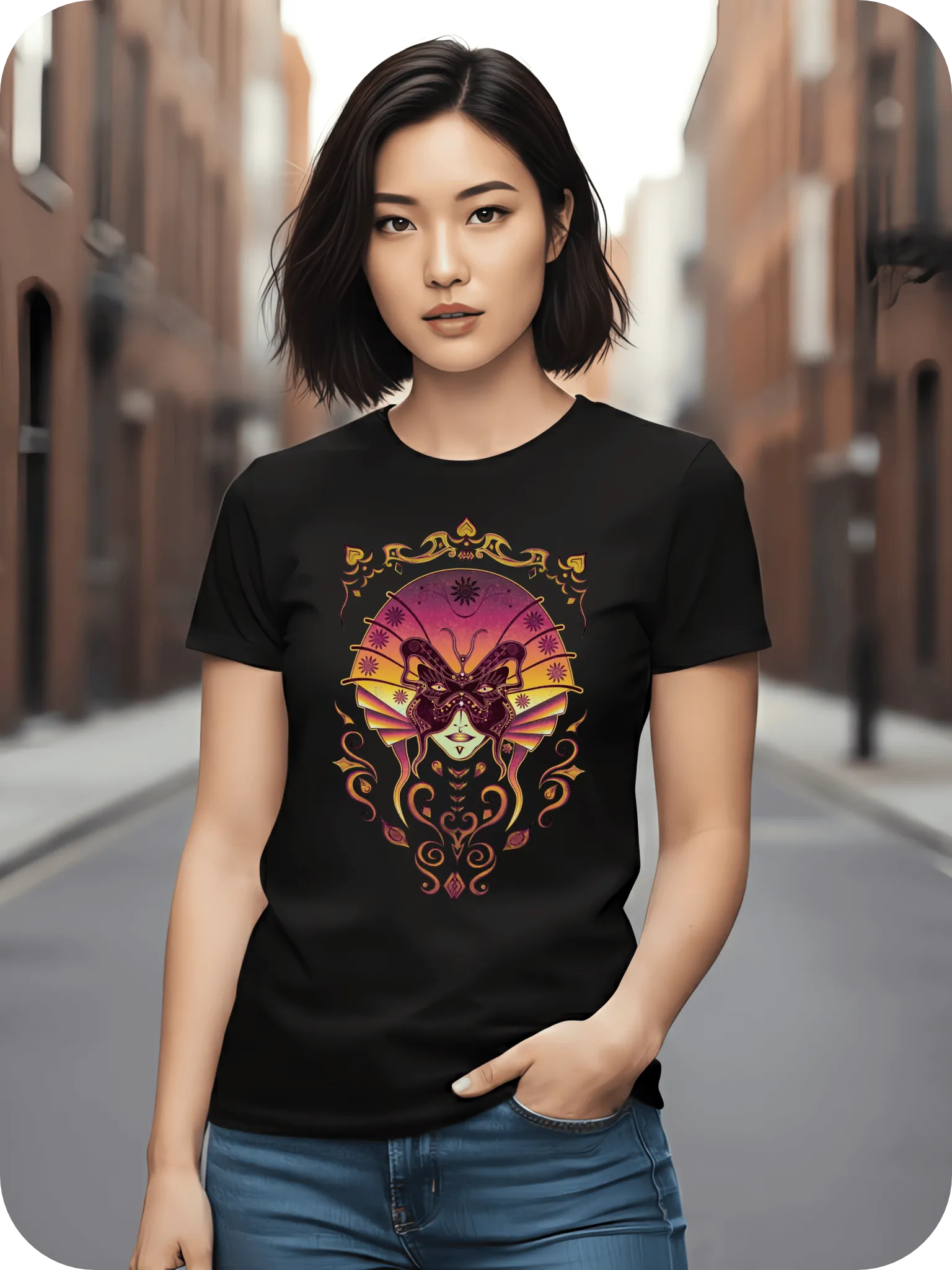 T-Shirt Butterfly 100% coton Noir Femme