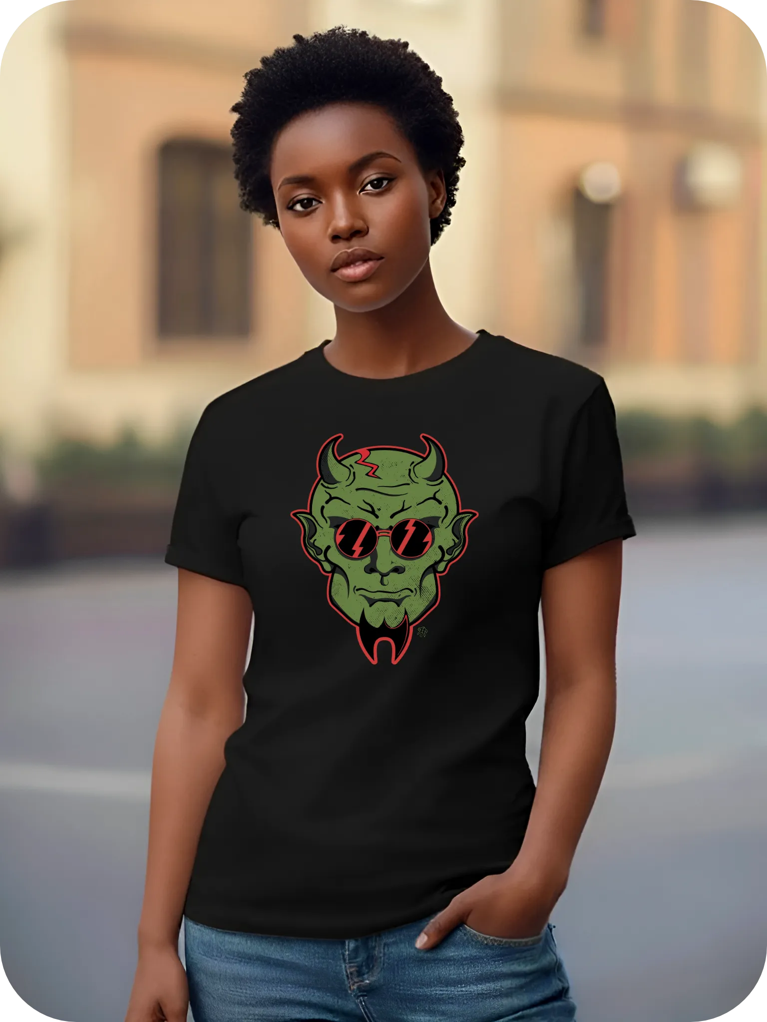 T-Shirt Daemon-Kaki 100% coton Noir Femme