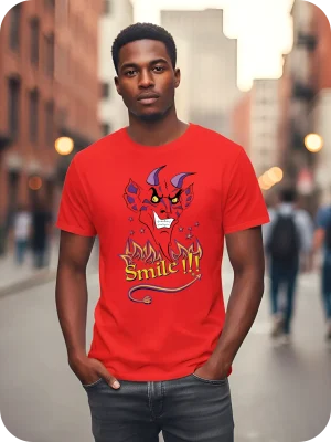 T-Shirt Smiling Devil 100% coton Rouge Homme