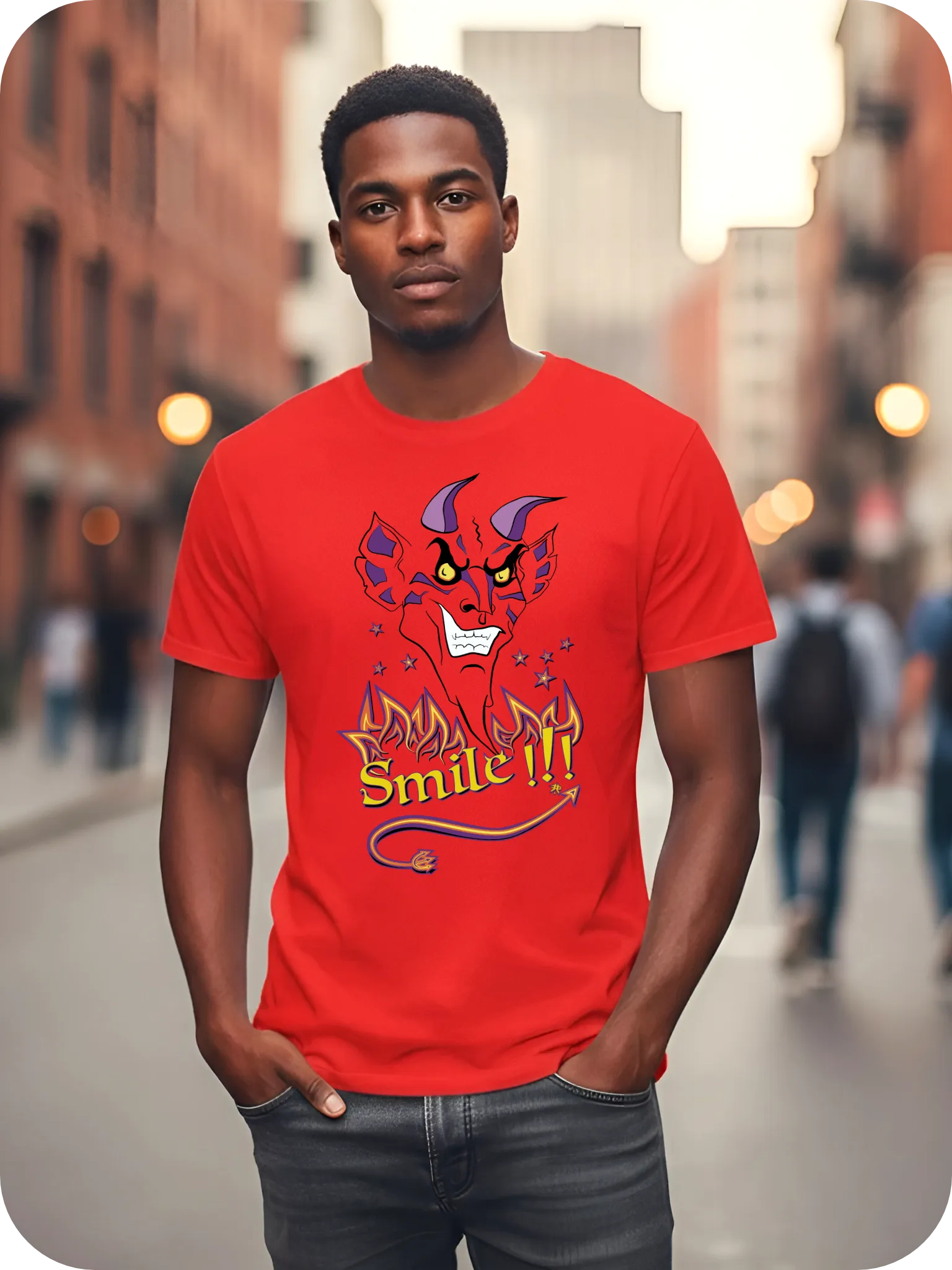 T-Shirt Smiling Devil 100% coton Rouge Homme