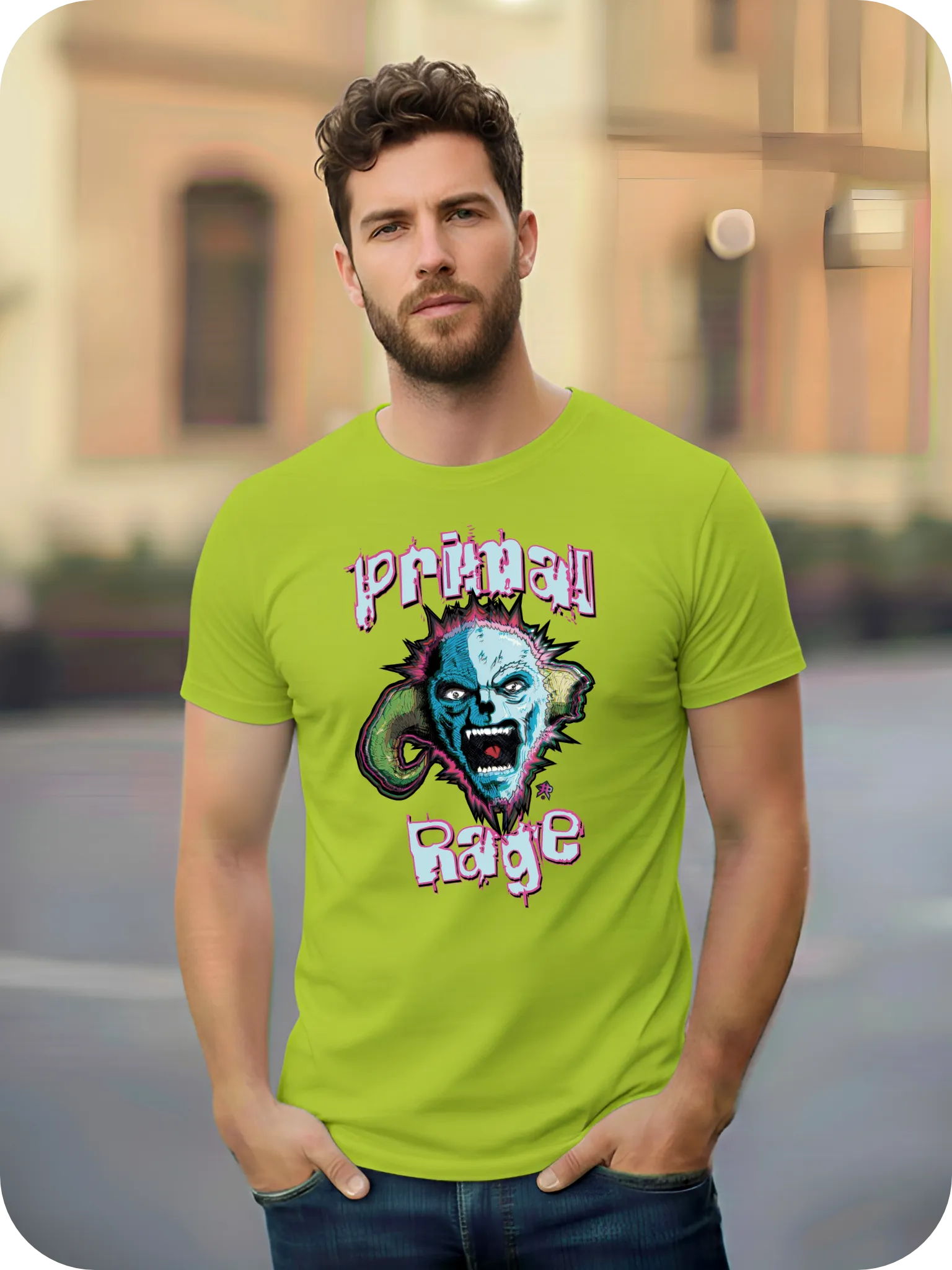 T-Shirt Primal Rage 100% coton Vert Acide homme